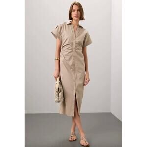 Saunders Beige Ruched Shirt Dress Sz 16